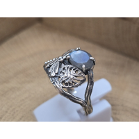 Echt zilveren ring met Labradoriet en libel